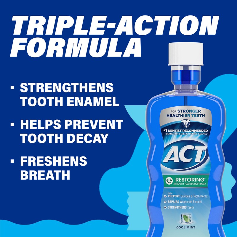 ACT Restoring Fluoride Mouthwash 18 fl. oz. Strengthens Tooth Enamel,
