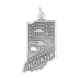 LGU Sterling Silver Oxidized Indiana State Map Charm