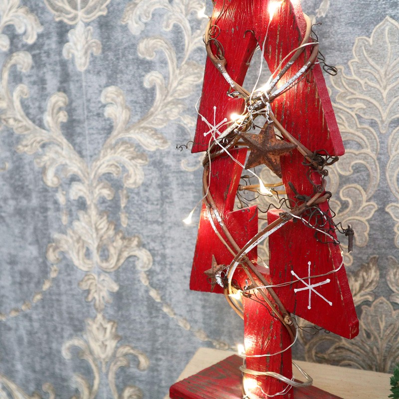 30cm Red Wooden LED Tree Tabletop Centrepiece Christmas Holiday Home