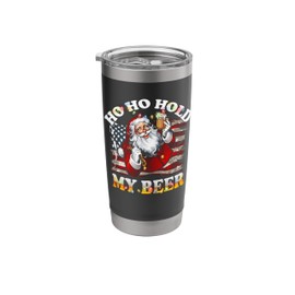 Christmas In July Santa Ho Ho Hold My Beer USA Flag Stainless Steel Insulated Tumbler