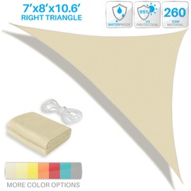 Patio Paradise 7' x 8' x 10.6' Waterproof Sun Shade Sail Right Triangle with Hardware Kit, Shade Canopy UV Block Awning Cloth Outdoor Patio Covers for Garden Backyard Pergola, Beige
