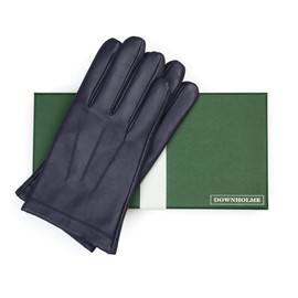 Downholme Men's Vegan Faux Leather Gloves with Warm Lining - Touch Screen Compatible, darkblue