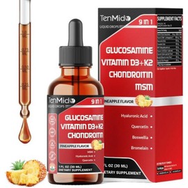Glucosamine Chondroitin MSM Liquid Drops 9in1 Vitamin D3 K2 Hyaluronic Acid Quercetin Boswellia, 30ml / 글루코사민 콘드로이친 MSM 액상 Drops 9in1 비타민 D3 K2 히아루론산 퀘르세틴 Boswellia, 30ml