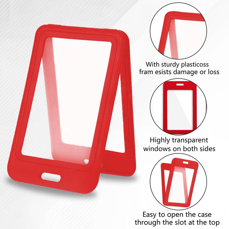 1 Pcs ID Badge Holder with Double-Sided Windows Vertical Hard
