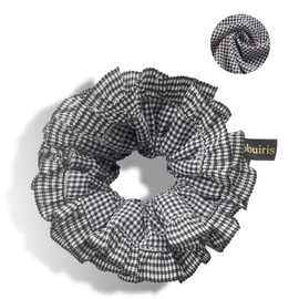 6.2 in Extra Large Scrunchies Hair Ties for Women (15 Colors) - Vintage Plaid Scrunchies for Teens, No Slip Hair Bands for Thick Hair, 90s Retro Fashion (Black, Queen)