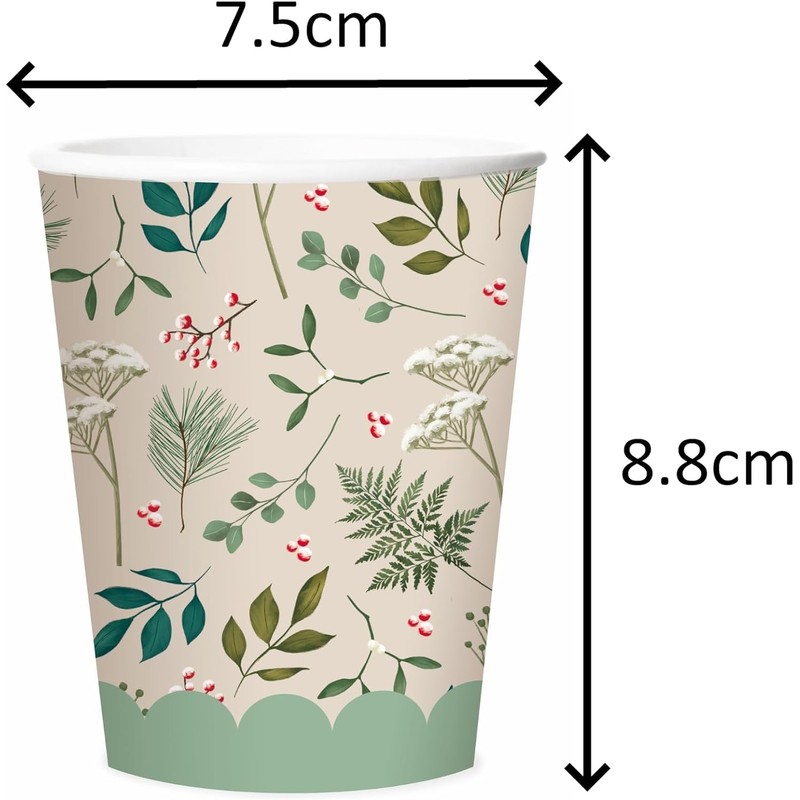 Quickdraw 16 x Christmas Paper Cups Traditional Holly Design Recyclable