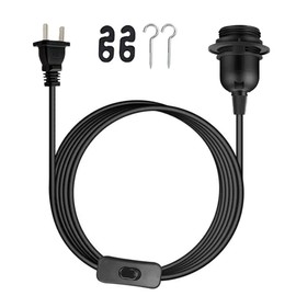 Plug in Hanging Light Cord Kit - 16Ft Pendant Light Plug in Lamp Kit, Socket Rings,E26/E27 Bulb Socket Lantern Extension Cord with On/Off Switch, Black