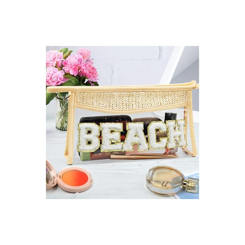Bolsa de maquillaje con letra de chenilla con purpurina, capacidad