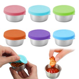 6 Pack Salad Dressing Container with Lids, 1.7oz/50ml Small Condiment Containers with Leakproof Lids, Stainless Steel Reusable Sauce Cups Salad Containers for Lunch Bento Box Picnic Travel