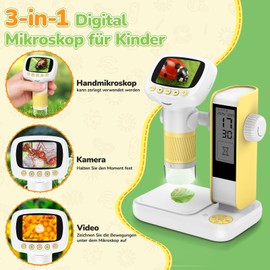 HUTACT 50-1000X Digital Mikroskop für Kinder: 2,0" IPS-Bildschirm Taschenmikroskop mit Stand und Wecker, USB Mikroskop für PC, Kamera und Video - Geschenk für Schüler, Kinder ab 6 Jahre Outdoor School