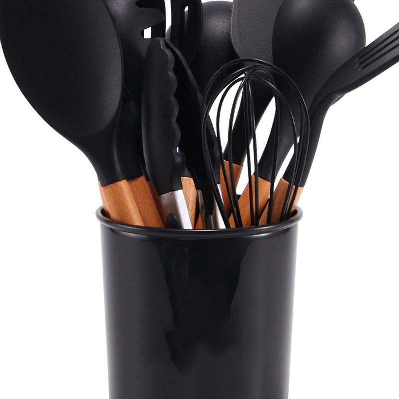 11 Pcs Silicone Kitchenware Set Heat Resistance Wooden Handle Kitchen