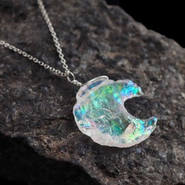 Angel Aura Quartz Pendant Necklace Gifts For Men Women - 925 Sterling Silver Chain 18 inch Crystals and Healing Stones Jewelry April Birthstone