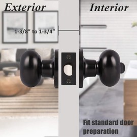 Probrico 6 Pack Oval Egg Privacy Door Knobs Fit for Bedroom & Bathroom Modern Egg Shaped Interior Door Knob Handle Keyless Flat Black Finish Door Lock Stainless Steel