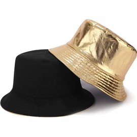 Nanwansu Trendy Waterproof Fisherman Hats Metallic Bucket Hat for Women and Men Gold