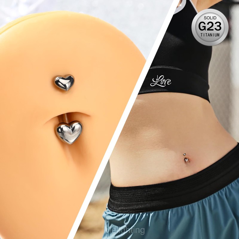 Melighting Titanium Belly Bars Heart Button Piercing Jewellery14G Belly Button