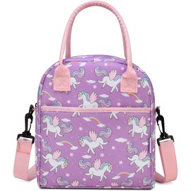 VASCHY Girls Lunch Bag, Insulated Thermal Lunch Bag for Girls Cute Unicorn Portable Lunch Box Bag for School, Picnic with Detachable Shoulder Strap and Front Pocket (Unicorn)