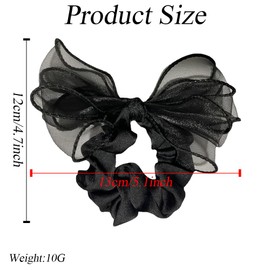 3Pcs Organza Bowknot Hair Scrunchies for Women Stretchy Hair Bands Scrunchy Hair Ties Ropes Elastics Ponytail Holder Hair Accessories for Party Daily (Beige+Black+Light Brown)