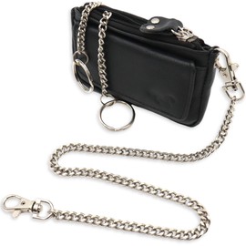 Safekeepers Key Case Leather Small – Key Bag with Zip for Men and Women, Mini Key Case for Car Keys with Chain, Black with chain, Key case