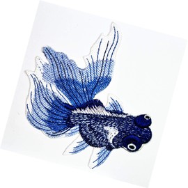 Blue Goldfish Japan Cartoon Kids Sew On Appliques Embroidered Patch Badge Decorate Repair Patches Baby Clothes Patch Cute Angelfish Goldfish Koi carp Fish Animal Stickers Patch