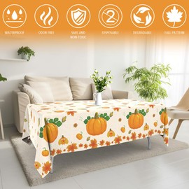 Thanksgiving Tablecloth, 1 PCS 54" X 108" Thanksgiving Tablecloth Plastic, Fall Tablecloth for Party, Autumn Pumpkin Maple Leaves Disposable Tablecloth Harvest Table Cover for Thanksgiving Decorations
