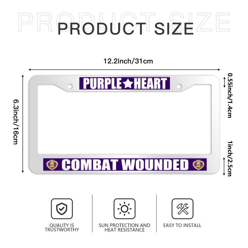 Haocean Purple Heart Combat Wounded License Plate Rust-Proof Aluminum Holder