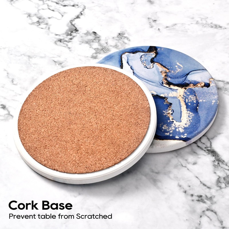 CoColemon Navy Blue Absorbent Coasters Set of 6, Marble Abstract