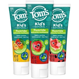 Tom's of Maine Anticavity Kids Natural Toothpaste Variety Pack, Strawberry, Orange Mango, Watermelon Flavors, Kids Toothpaste with Fluoride, Safe for Ages 2 and Up, 5.1 oz (Pack of 3) | Tom's of Maine