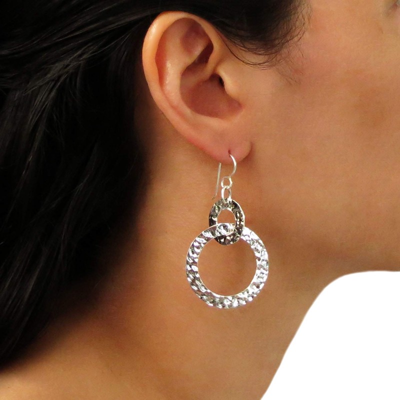 Hammered Hoops 925 Sterling Silver Circle Earrings