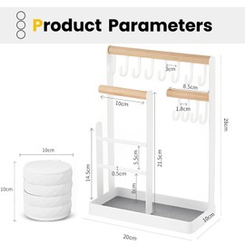 Jewelry Organizer 6 Tier Jewelry Wooden Tower Shelf & 4 Tier Rotating Jewelry Tray Case with Mirror, Hanging Display for Bracelet Watch Earrings Ring Necklace (White)