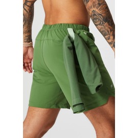 Fabletics Men's The One Short, Training, Swimming, Lightweight, Quick-Dry, Zip Pocket, Stretch Woven, 7" inseam, XS, Neo Olive