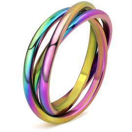 DURSI Trinity Interlocked Rolling Triple Ring for Women Girls Kids, Stainless Steel Cross Stacking Puzzle Ring for Fidget Anxiety, Minimalist Promise Engagement Wedding Ring (Chameleon, Size 5)