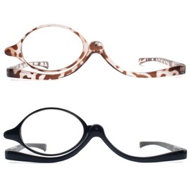 FEIVSN 2 Pack Makeup Reading Glasses for Women Flip Down Cosmetic Magnifying Readers Make Up Eyeglasses Spring Hinge, Black/Brown, +3.50