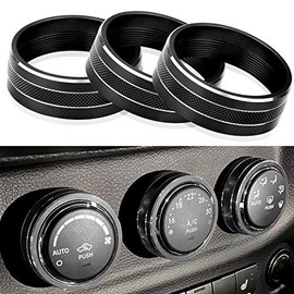 AC Climate Control Knob Ring Air Conditioner Switch Volume Cover Compatible with 2011-2017 Jeep Wrangler JK JKU/Dodge Challenger 2008-2014 Interior Conditioning Accessories Trim (Black)