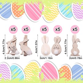 30 Pcs Mini Rabbit Easter Wooden Pegs Set, Small Easter Bunny Photo Clips for Children Bunny Party Easter Nests and Gifts, Easter Decoration with Cute Rabbit Motif Pompom for Easter Clothes Photos