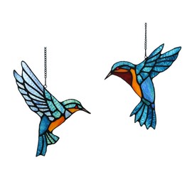 Alivagar Hanging Ornament, 2PCS Stained Glass Hummingbird Suncatcher Decor for Window, Wall, Garden, Handcrafted Birds Ornaments