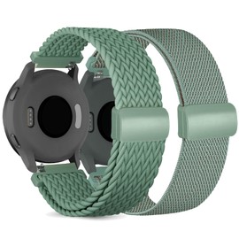 CUNUJIX Pack of 2 Braided Bracelet Replacement for Garmin Vivoactive 4S/Venu 3S/Venu 2S/Vivomove 3S, 18 mm Elastic Nylon Magnetic Clasp Replacement Strap for Garmin Forerunner 255S/265S Women Men,