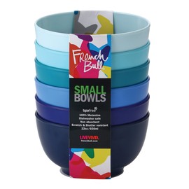 French Bull Melamine Small Bowls, 6-Piece Set, Small Serving Bowl – Snack, Condiment, Dip, Dessert, Ice Cream – Shatter Proof, Food-Safe, BPA Free, Dishwasher Safe, 5.5” 22 oz - Shades of Blue