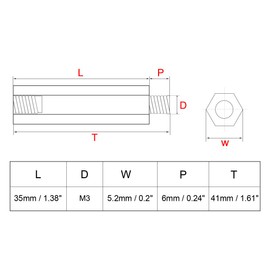 sourcing map Pack of 20 M3 35 + 6 mm Male Female Spacer Brass Spacer Sleeve PCB DE de