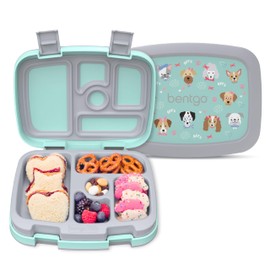 Bentgo® Kids Prints - Lonchera bento a prueba de fugas, de 5 compartimentos, porciones de tamaño ideal para niños de 3 a 7 años, sin BPA, apta para lavavajillas, materiales aptos para alimentos (perritos)