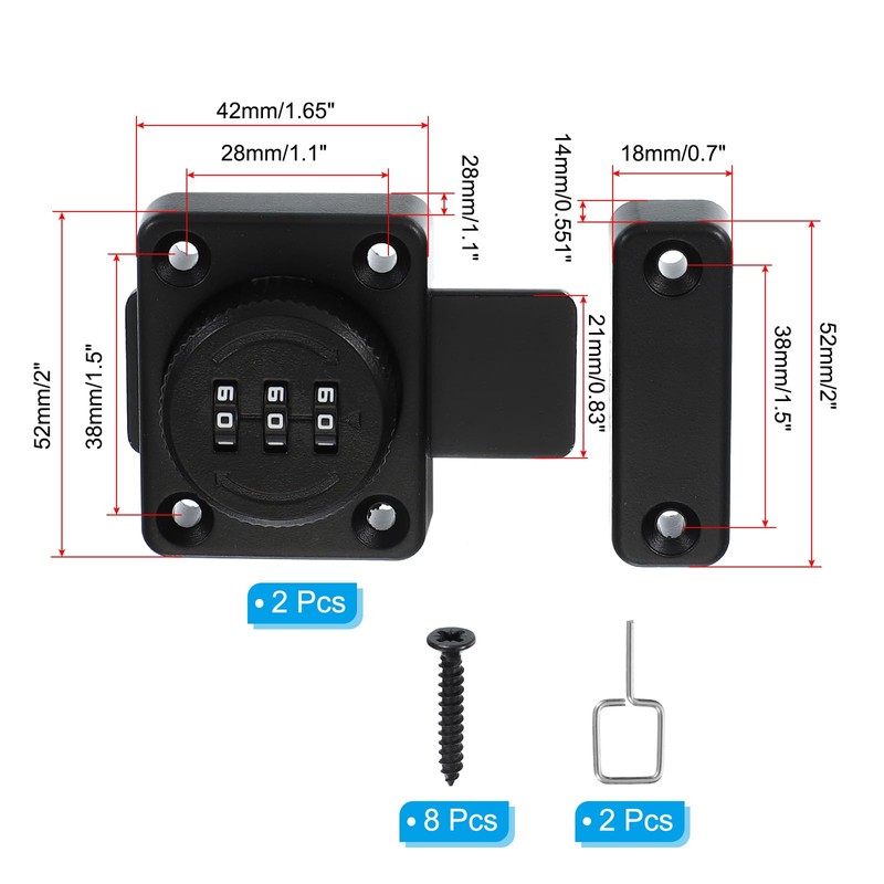 PATIKIL Combination Cabinet Latch, 2 Pack Zinc Alloy Keyless Drawer