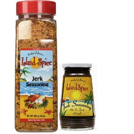 Island Spice Jamaican Jerk Seasoning Bundle: Jerk Seasoning 32oz Restaurant Size, Jerk Seasoning Marinade Hot & Tasty 12oz