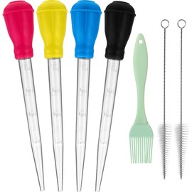 Boao 7 Pcs Nylon Heat-resistant Turkey Baster Cooking Set Includes Meat Baster, 1 Silicone Basting Brush and 2 Cleaning Brush for BBQ Grill Baking Kitchen Cooking Thanksgiving, Multicolor
