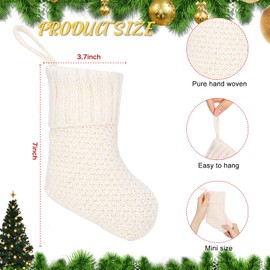 Zubebe 24 Pcs 7 Inch Knit Christmas Stockings Christmas Mini Stockings Rustic Stocking Decorations Knit Farmhouse Cable Knit Xmas Stocking Hanging Christmas Tree Ornament (Ivory)
