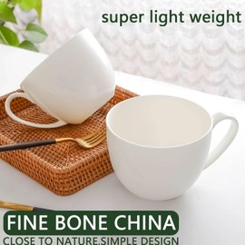 Chulan Extra Large Bone China Coffee Mugs, 22 oz Lightweight Jumbo Porcelain Mugs Set of 2, White Ceramic Soup Cups with Handles for Hot Drink Cereal Salads Desserts Coffee Tea Latte Cocoa Juice