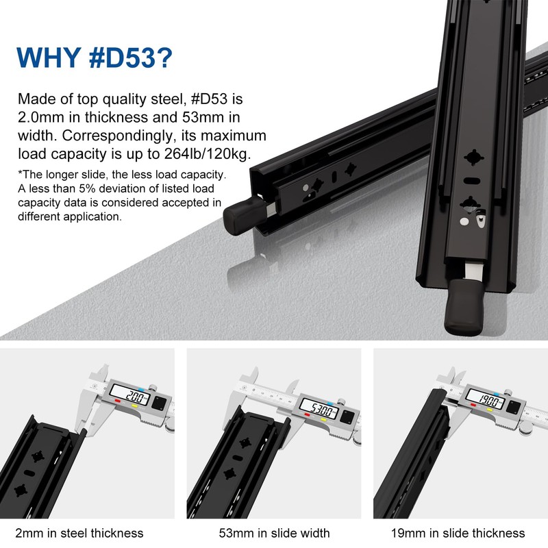 VADANIA 12" Black Heavy Duty Drawer Slide with Lock #D53,