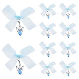 SUPERFINDINGS 10Pcs Angel Bouquet Pendant Blue Crystal Bead Charms with Organza Ribbon Bridal Bouquet Charms Pendants for Wedding Dress Bouquet Bridal Shower