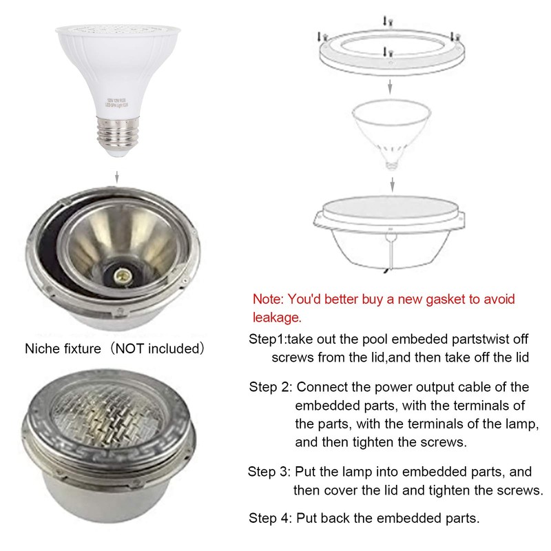 XIUBE 120V LED RGB SPA Light 12W Color Bulb for