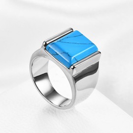 YIFSIY Turquoise Rings for Men Women 18K White Gold Plated 10x15 mm Square Turquoise Signet Ring Vintage Jewelry Gifts for Birthday Father's Day Size 8
