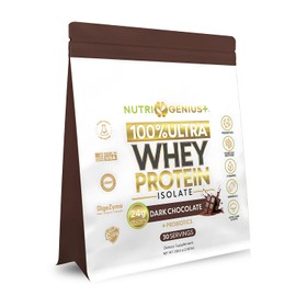 Nutrigenius + All-in-One Nutrition Whey Protein Isolate with Probiotics, Digestive Enzime, Vitamins and Minerals, Chocolate, 30 Servings, Gluten Free, Keto Friendly, No Sugar