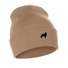 Daxton Dog Breeds Cuffed Beanie Winter Knit Hat Skully Cap, Sheltie Collie, Khaki Beanie